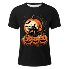 Mens T-Shirts Crew Neck Jack O Lantern Print Tshirts Fall Halloween Short Sleeve Casual Tee Tops