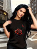 Rose Butterfly Print Short Sleeve Tee Trendy Fashion Crew Neck Casual Top