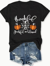 Women's Thankful Grateful Blessed Pumpkin Graphic T-Shirt, Fall Thanksgiving Casual Short Sleeve Crew Neck Tee, Soft Cotton Autumn Shirt for Women