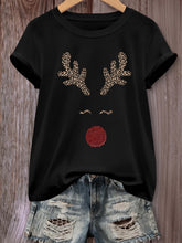 Women's Christmas Reindeer Graphic T-Shirt Cute Leopard Antler Red Nose Holiday Tee Casual Short Sleeve Crewneck Gift Top