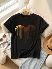 Gradient Heart Print Loose Short Sleeve Tee Minimalist Crew Neck Spring Top