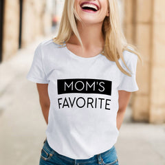 HNMKIU Women's Funny Family Humor Short Sleeve T Shirts for Women Mom's Favorite Day Cute Tops Casual Round Neck Graphic Tee White_001,XXL