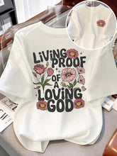 Women's Casual Crew-Neck T-Shirt with Floral and Letter Prints on Both Sides