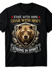 Short Sleeve TShirt, Brown Bear Roar with Hope Suitable for All Seasons