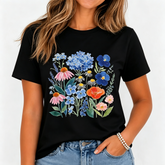 Women’s Watercolor Floral Graphic T‑Shirt, Boho Wildflower Summer Casual Cotton Short‑Sleeve Tee Women Clothing