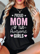 Proud Mom of Two Graphic Print T-Shirt Women's Spring-Summer Short-Sleeve Crew-Neck Casual T-Shirt Daily Leisure, Holiday Gift
