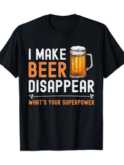 I Made My Beer Disappear Print Heat Transfer T-Shirt, Men'S Casual Crew Neck Summer T-Shirt,Fashion Cool Men Tshirts