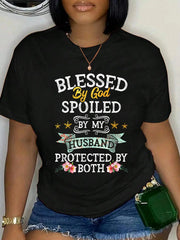100% Cotton Blessed by God Spoiled by My Husband Protected By Both T-Shirt Women's Men's Graphic Tee Casual Tops