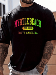 100% Cotton Colorful Text Myrtle Beach South Carolina Vacation Souvenir T-Shirt Women's Men's Graphic Tee, Causal Tops Fashion Tshirt