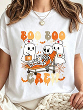 100% Cotton Halloween Nurse Crew Ghost Doctor Nursing T-Shirt Printed T-Shirt,Short-Sleeved Crew Neck Casual Top,Suitable For All Seasons,Women's Wear