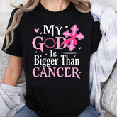 100% Cotton My God Is Bigger Than Cancer Pink Ribbon Christian Faith Breast Cancer Awareness T-Shirt for Women Men Unisex