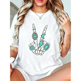 100% Cotton T shirts Skeleton Turquoise Hand Western Rodeo Cowboy Cowgirl T-Shirt Breathable & Comfort Fit Tee Women,Short Sleeve Crew Neck Top for All Seasons,Graphic Tees Women Tops