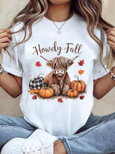 100% Cotton Thanksgiving Graphic Women T Shirt Howdy Fall Highland Cow Happy Thanksgiving Autumn Vibes Fall T-Shirt