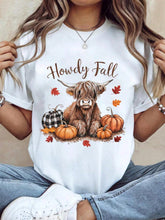 100% Cotton Thanksgiving Graphic Women T Shirt Howdy Fall Highland Cow Happy Thanksgiving Autumn Vibes Fall T-Shirt