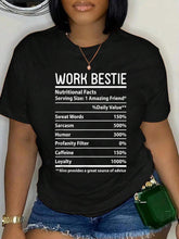 100% Cotton Work Bestie Nutritional Facts Funny Coworker Employee T-Shirt Women's Graphic Tee Casual Tops