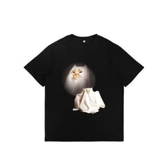 Funny Graphic Tee, Ghost Kitten T-Shirt, Meme Cringe Funny Dumb TShirt