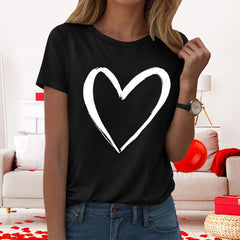 Yindaity Womens Tshirt V-Neck Shirts for Women Cute Love Heart Graphic Valentine's T Shirts Casual Spring Day Tops Tee Blouse(Black,XL)