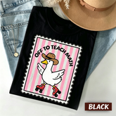 Off To Teach Math T‑Shirt, Cute Duck Cowboy Roller Skate Stamp Graphic Tee, Math Teacher Gift Casual Short‑Sleeve Shirt