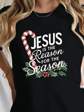 Christian Christmas T-Shirt, Jesus Is The Reason For The Season Candy Cane Print Tee