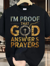 I'm Proof That God Answers Prayers Crown of Thorns Cross Graphic T?Shirt, 100% Cotton Crew Neck Short Sleeve, Unisex Christian Faith Inspirational Casual Tee Top
