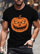 Carved Halloween Pumpkin Illustration Print Tee Shirt, Tees For Men, Casual Short Sleeve T-shirt