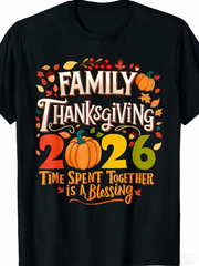Family Thanksgiving 2026 Time Spent Together Is A Blessing Fall Autumn Leaf Pumpkin Graphic Tee