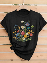 Colorful Wildflower T-Shirt, Vibrant Floral Bouquet Graphic Tee, Women's Cotton Crew Neck Short Sleeve Casual Top
