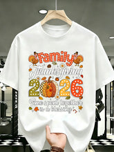 Family Thanksgiving 2026 Graphic T-Shirt, Turkey Pumpkin Fall Tee, Casual Short Sleeve Shirt