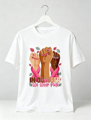 In October We Wear Pink Breast Cancer Awareness Print Short Sleeve Tee Top