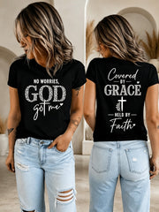 Womens Faith Cross Print Crew Neck Short Sleeve Tee Simple Loose Casual Top