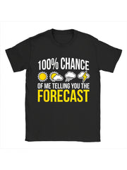 Funny Weatherman TV Meteorologist T-Shirt Chance of Me Telling You The Forecast with Green Weather Map & Forecast Icons Print Round Neck Casual Tee for all-Season Novelty Weather Enthusiast Apparel