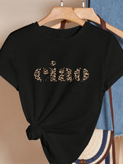 Womens Ciao Print Loose Short Sleeve Tee Summer Crew Neck Casual Simple Comfort Top