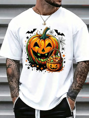 Men'S Short Sleeve T-Shirt, Halloween Pumpkin Candy Basket Design, All-Season