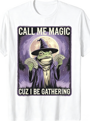 Women's Wizard Frog Money Graphic T-Shirt, Vintage Retro Short Sleeve Crewneck Tee, Funny Magical Frog Printed Top for Casual Outfit