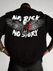 Men's Round Neck Short Sleeve T-Shirt, "No Risk No Story" Eagle Graphic Back Print, Breathable Casual Men Tshirts
