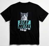 Stay Metal Cat Graphic T‑Shirt, Cute Kitten Heavy Metal Inspired Unisex Short‑Sleeve Cotton Tee for Music Fans
