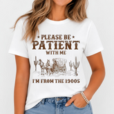 Western-style print crew-neck T-shirt, casual vacation top
