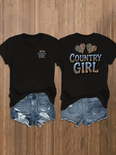 Women's Country Girl Double‑Sided Graphic T‑Shirt, Camo Heart Front‑Back Print Western Casual Short‑Sleeve Crew‑Neck Summer Tee