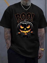 Halloween Ghost BOO Pumpkin Bat Print Short Sleeve Tee Crew Neck Casual Top
