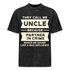 Men's Funny Uncle Crime Partner Slogan T-Shirt - 100% Breathable Retro Streetwear Tee With Partner In Crime Saying, Loose Fit Casual Short Sleeve Shirt For Daily Wear Washed Tee