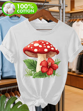 Women'S T-Shirt - Cute Red Mushroom And Hibiscus Flower Print Casual Tee
