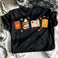 Pumpkin Spice Autumn Book Lover T‑Shirt, Cute Fall Reading Graphic Tee, Bookworm Casual Short‑Sleeve Top