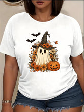 Halloween Cute Vintage Graphic Tee for Men Women, Spooky Ghost Pumpkin Skull Print Short Sleeve T-Shirt, Casual Crew Neck Top for Halloween Gift