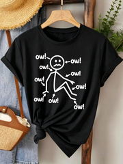 Funny OW T-Shirt for Women Relatable Stick Figure Pain Humor Graphic Top