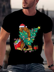 Christmas Sasquatch Inspired Print Short Sleeve Round Neck Summer Top Beach Parties Casual Wear