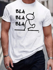 Men's T-Shirt Bla Bla Bla Stick Figure Summer Round-Neck T-Shirt, Machine Washable, Suitable for Daily And Outdoor Activities, Casual And Loose, Breathable Fabric, Trendy, Young, Fashionable