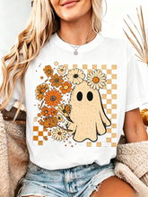Retro Floral Halloween Shirt, Checkered Ghost T-Shirt, Groovy Halloween Tee, Spooky Floral Shirt, Vintage Ghost Gift Tee, Funny T-Shirt