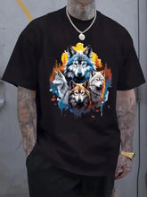 Mens Plus Size Wolf Forest Sunset Art Graphic Casual Summer Short?Sleeve T?Shirt