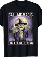 Women's Wizard Frog Money Graphic T-Shirt, Vintage Retro Short Sleeve Crewneck Tee, Funny Magical Frog Printed Top for Casual Outfit