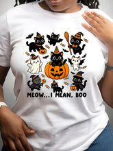 "Cat Halloween" Halloween Print T-shirt, Round-neck T-shirt, Women's Clothing, Summer T-shirt Top, Casual Loose Short-sleeved